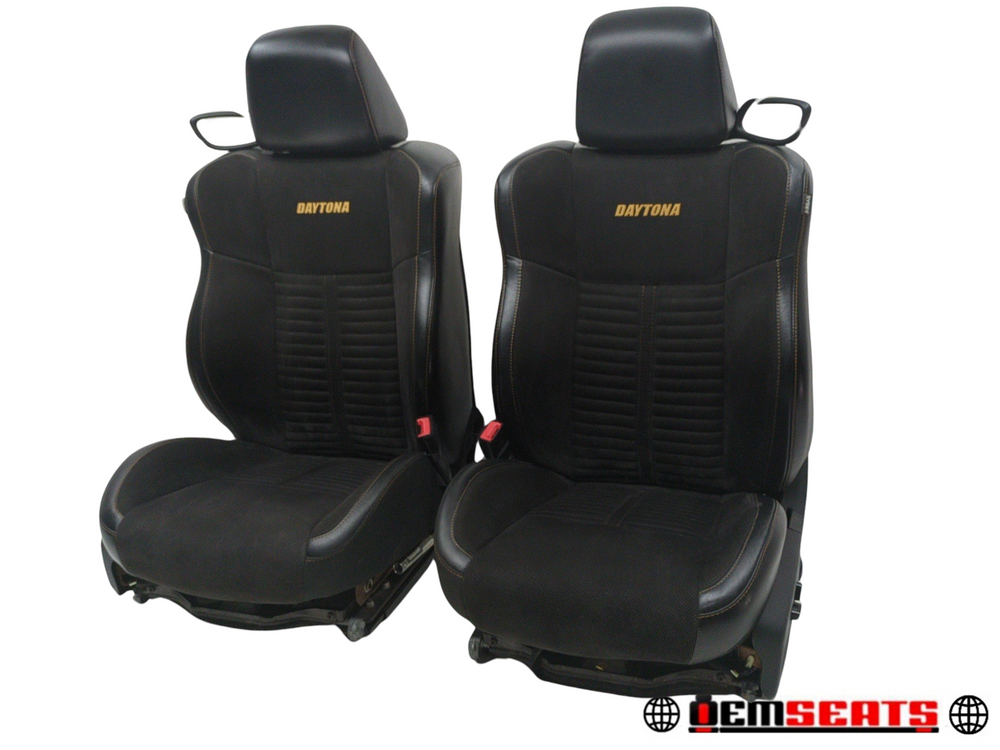 2008 - 2024 Dodge Challenger Daytona Seats, Black Suede w/ Orange Stitch #1598 | Picture # 1 | OEM Seats