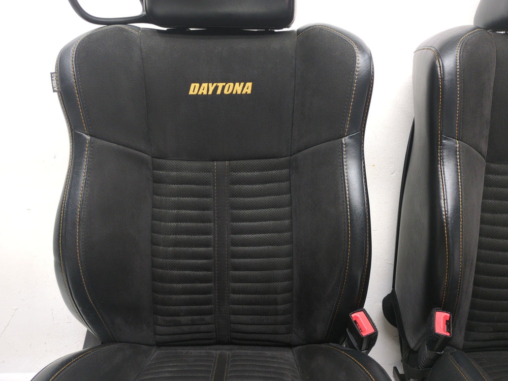 2008 - 2024 Dodge Challenger Daytona Seats, Black Suede w/ Orange Stitch #1598 | Picture # 4 | OEM Seats